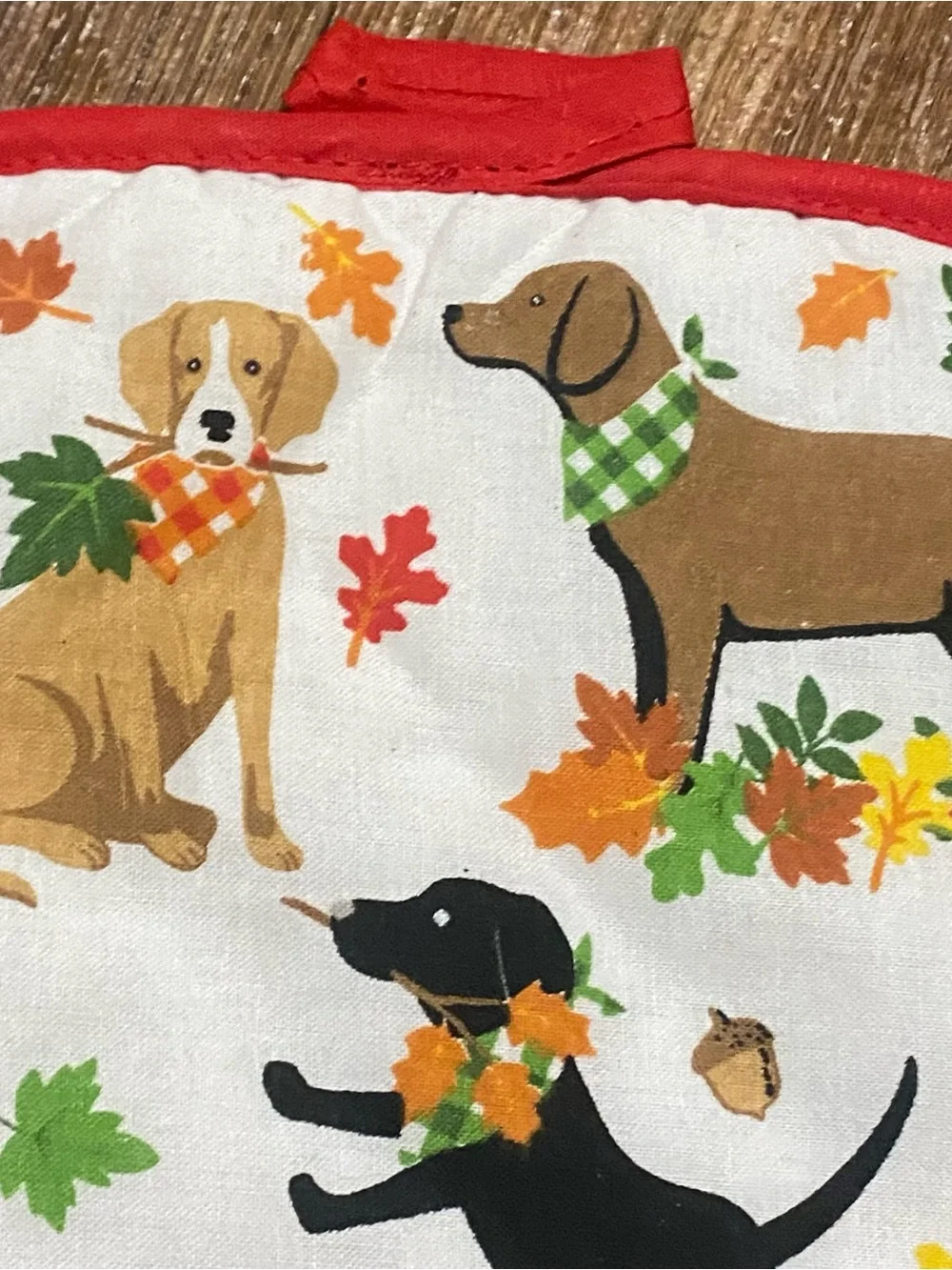 Dog Dogs Pot Holder Potholder Fall Autum Leaves 8”H x 6,5”W  Mainstream Int